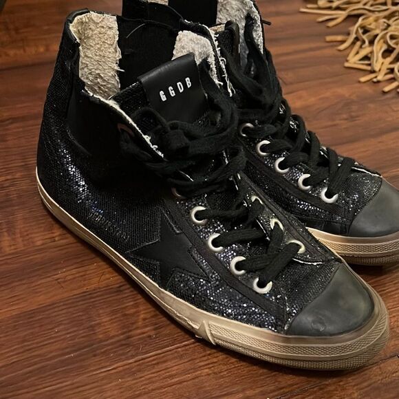 Golden Goose Navy/Black Sequin Hi Top Sneaker No BOX - Authetic Sneaker - Picture 2 of 9